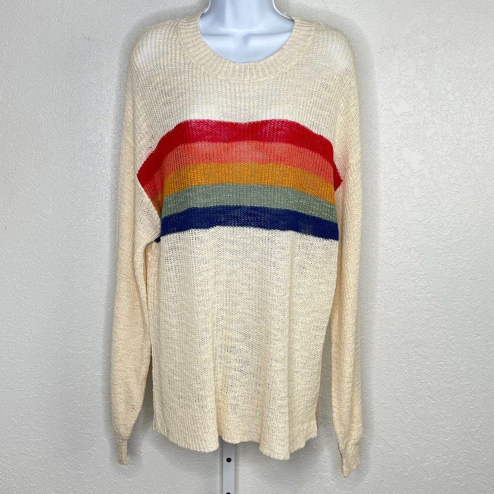 Like Love 2XL Cream Rainbow Sweater, Slightly Sheer, Cotton blend, Drapes well‎